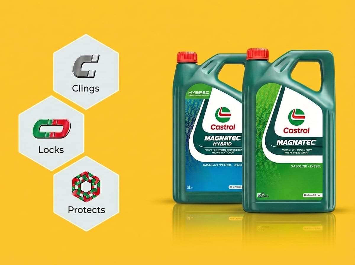 Castrol GTX Magnatec Full Synthetic oil being poured during service